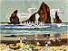 1965 Millard Sheets - Vacation Time Oregon Coast - Fine Art Print Watercolor Reproduction Poster
