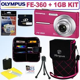 Olympus FE360 8MP Digital Camera (Pink) + 1GB Accessory Kit by Olympus