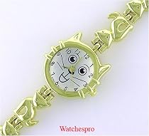 New Round Womens Gold Cat Stainless Bracelet Watch