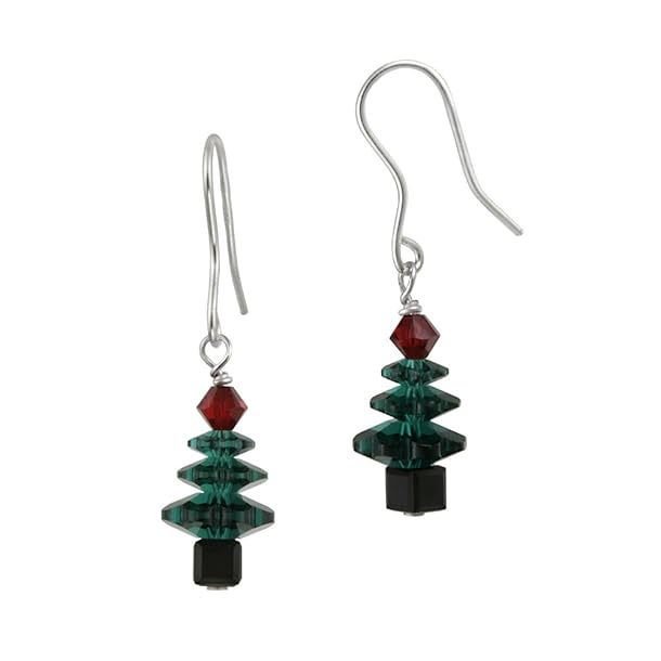 Christmas Tree French Wire Earrings Sterling Silver Colored Swarovski Crystallized Elements