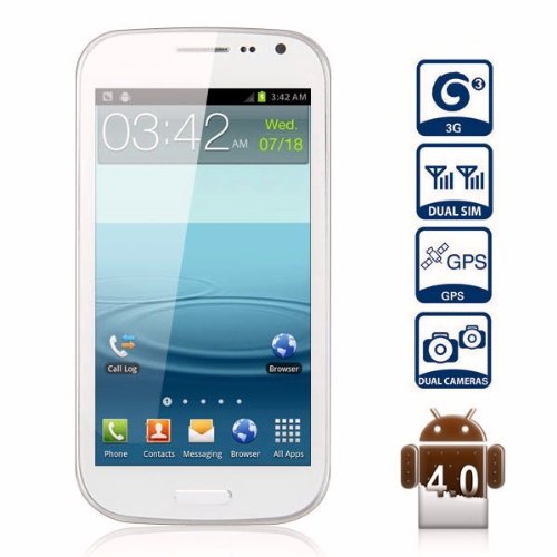 Unlocked Quadband Dual Sim Android 4.1 OS With 4.7 Inch Capacitive Touch Screen 3G Smart Phone – AT&T, T-mobile, H20, Simple mobile and other GSM networks (White)