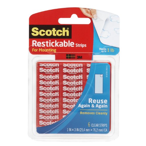 Scotch Restickable Strips, 1  x 3 Inches, 6 Strips (R101)
