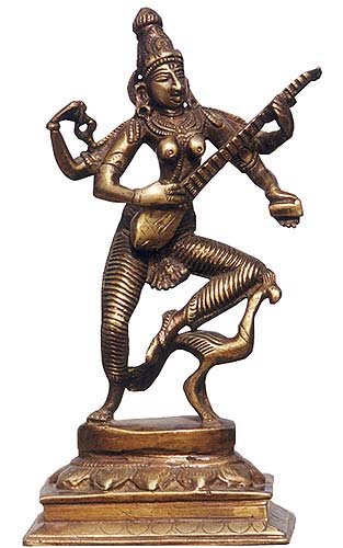 ShalinCraft Handmade Statue of Hindu Goddess Saraswati Made in Brass from India 4.5