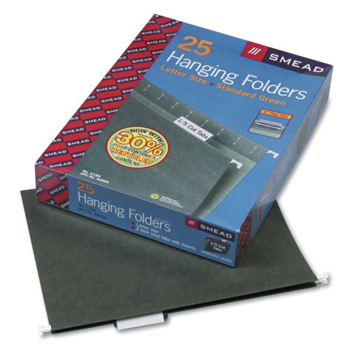 Smead Flex-i-Vision Letter Size 1/5 Tab Cut Green Hanging File Folders 25 Count (64055)