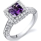 Princess Cut 0.75 Carats Amethyst Engagement Ring in Sterling Silver Rhodium Finish Available in Size 5 thru 9