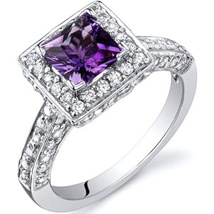 Princess Cut 0.75 Carats Amethyst Engagement Ring in Sterling Silver Rhodium Finish Size 9