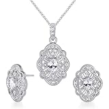 Guaranteed to bring you Compliments !!! Oval Shape White CZ Pendant Earrings Set in Sterling Silver