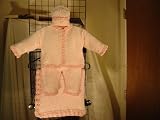 Cpk7bk, Knitted on Hand Knitting Machine Baby Pink Chenille Trimmed By Hand Crochet with Pink Chenille Pecot Girls Cardigan Pant Hat Set and Matching Large Gita Blanket