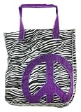 Distressed Zebra Print Purple Peace Sign Tote Bag