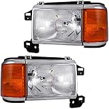 Driver and Passenger Headlights with Park Lamp & Chrome Trim Replacement for Ford Pickup Truck SUV E9TZ13008F E9TZ13008E
