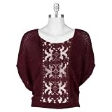 Free People Burgundy Lace and Glitter Dolman Sleeve Blouse/Top