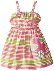 Girls Polyester Striped Print  Applique  Dress With Ruffles