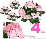 FOUR 16" Hydrangea Artificial Flower Bushes in Pink for Home, Garden Decoration