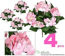FOUR 16 Hydrangea Artificial Flower Bushes in Pink for Home, Garden Decoration