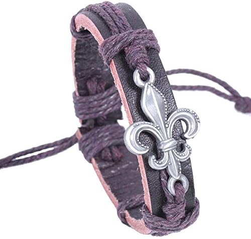 Fleur De Lis Punk Surf Bohemian Leather Wristband Slip Knot Bracelet