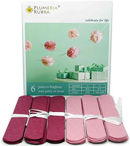Plumeria Rubra @ Crafts Garland 6 Pcs 6-foot Garlands Small Pom Poms Contains 3 Pcs Pink and 3 Pcs Light Pink