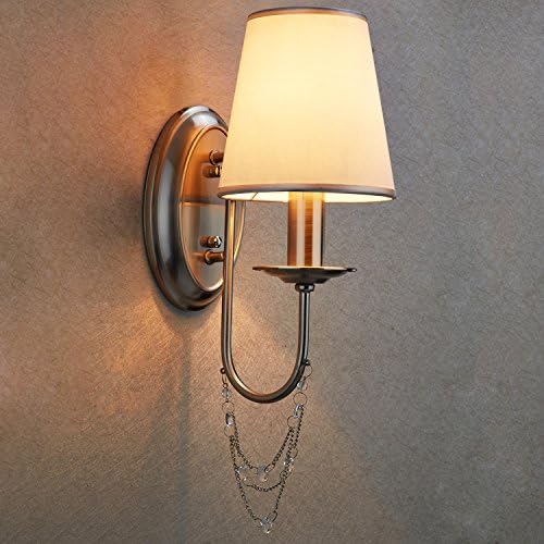 Ecopower Antique Simplicity 1-Light Wall Sconce with Crystal Dangle, Fabric Shade, Brushed Nickel