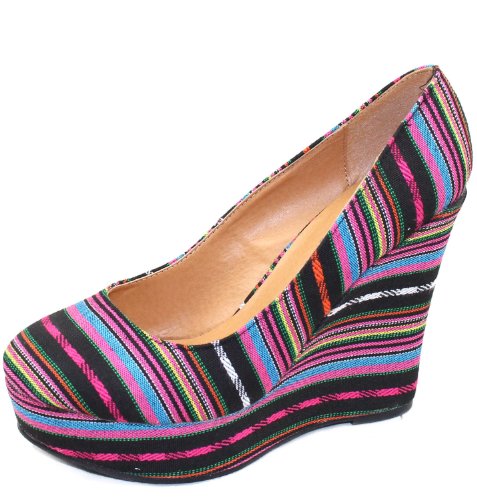 Women's Top Moda River-80 Multi Tribal Wedges Fashion Shoes