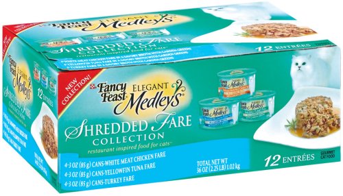 Fancy Feast Elegant Medleys Shredded Fare Collection, 12-Count Variety Packs (Pack of 2)