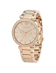 Michael Kors Parker Rose Gold Stainless Steel Glitz Dial Womens Chronograph Watch MK5857