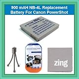 NB-4L 900 mAH Replacement Li-Ion Battery for Canon SD1400IS, SD940IS, SD960 ....