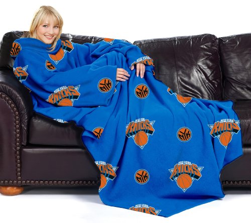 NBA New York Knicks Adult Comfy Throw, Officially LIcensed Blanket with Sleeves by Northwest "Repeat" Design