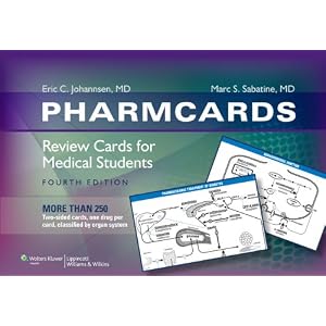 Click here to buy Pharmcards: Review Cards for Medical Students by Eric C. Johannsen and Marc S., M.D. Sabatine.