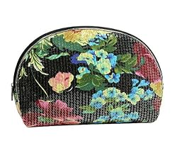 Rounded Sequin Floral Cosmetic Bag for Home or Travel -- Variety of Colors