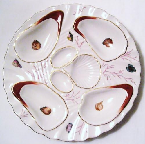 Shells and Twigs Oyster Plate with Gold Trim