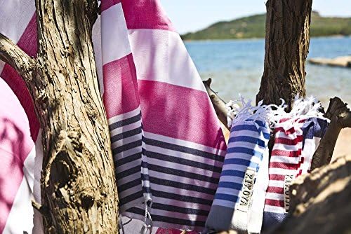 Kikoya Brand 100% Cotton, Pestemal Turkish Towel 39"x70" Size Aloha - (Pink / Denim)