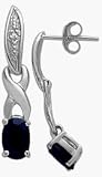 10 Karat White Gold Created Sapphire Gemstone & Diamond Earrings
