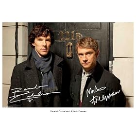 BENEDICT CUMBERBATCH & MARTIN FREEMAN SHERLOCK HOLMES SIGNED AUTOGRAPH PHOTO A4 12X8 INCHES PRINT POSTER