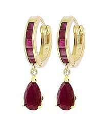 14k Gold Hoop Huggie Earrings with Genuine Rubies