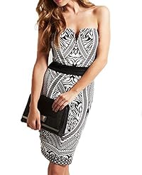 Sexy V-neck Strapless General Print Notched Notched Collar Polyester/Spandex Sleeveless Summer Bandage Dress/Club Dress/Party Dress 