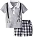 Calvin Klein Baby-Boys Infant Gray Polo with Suspenders and Plaid Shorts