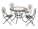Garden Furniture Mosaic Table Set With 4 Folding Chairs. Constructed from Steel & Mosaic Tiles each set individually made.