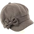 Ladies Winter Fall 6 Panel Newsboy Gatsby Cabbie Driver Ribbon Bow Cap Hat Gray