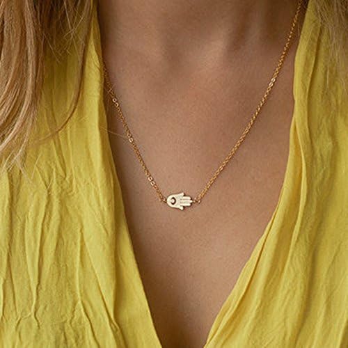 JY Jewelry Gold Tone Simple Hand of Fatima Hamsa Clavicle Chain Necklace