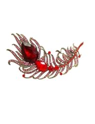 Jewelry: TTjewelry Vintage Peacock Feather Red Austria Crystal Gold-Tone Brooch