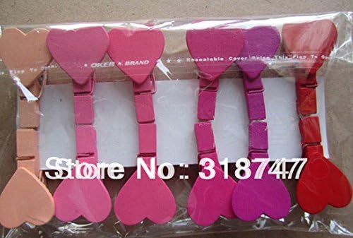 12pcs 3.5cm*0.7cm Randomly Multicolor Heart Shape Craft Wooden Clip