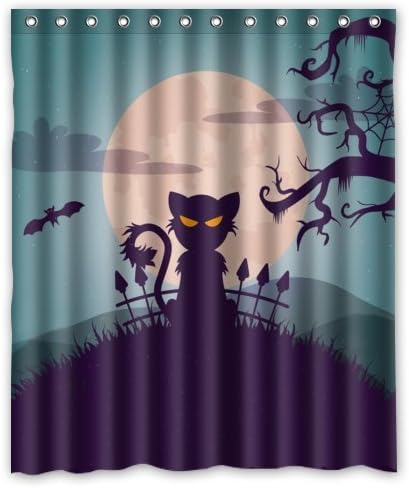 Black Cat and Bat Halloween Decoration- Fashion Personalize Custom Bathroom Shower Curtain Waterproof Polyester Fabric 60(w)x72(h) Rings Included