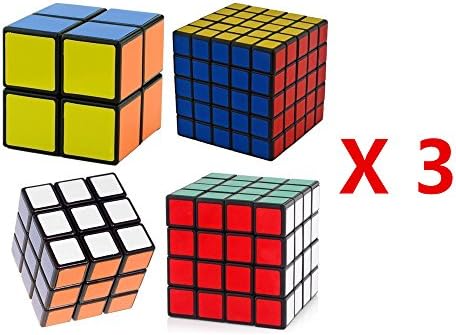 Albero Black Cube Puzzle Bundle Pack,2x2x2,3x3x3,4x4x4,5x5x5 4pcs/Set x 3 ,shengshou Speed Cube Collection