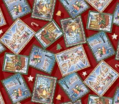 1 Yard - Holly Pond Hill "Christmas Bunnies Photo Album" on Red Fabric - by Susan Wheeler (Great for Quilting, Sewing, Craft Projects, Curtains, Pillows, & More) 1 Yard x 44"