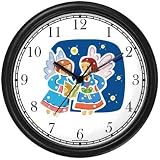 Two Angel Carolers - Cherub, Angel or Cupid Theme Wall Clock by WatchBuddy Timepieces (Black Frame)