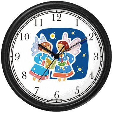 Two Angel Carolers - Cherub, Angel or Cupid Theme Wall Clock by WatchBuddy Timepieces (Black Frame)