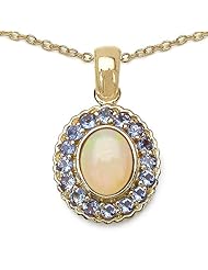 1.39 Genuine Opal and Tanzanite 14k Gold Plated Sterling Silver Pendant Necklace 18"