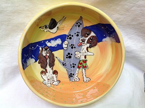 Springer Spaniel 6" Dog Bowl for Food or Water. Personalized at no Charge. Signed by Artist, Debby Carman.