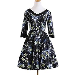 Sexy Cotton Bubble Dress Full-Skirt Flared-Skirt Cocktail Lace Vintage Floral Print Prom Dress/Party Dress 