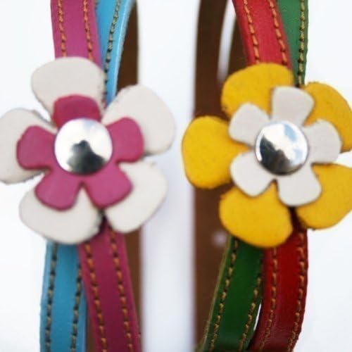 The Cool Puppy Cool Rasta Leather Dog Collar - Red Green and Yellow Flowers Large (12-14 inches)