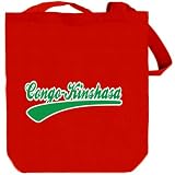 Congo-Kinshasa - Baseball Font Outlined Pays Sac Cabas (Rouge, Toile, Unisexe) Image du produit